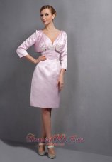 Deep V Neck Appliques Baby Pink Mom's Dress