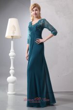 V-neck Lace Sleeves Chiffon Mother of The Groom Dresses