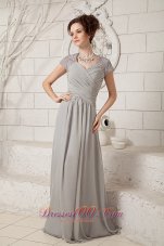 Grey Column V-neck Prom Chiffon Dress