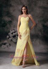 Sheath Beading High Slit Ruched Chiffon Prom dresses