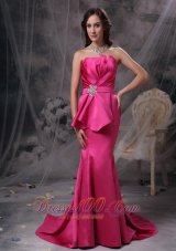 Bowknot Mermaid Brush Train Prom Evening Dress