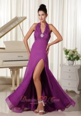 Halter High Slit Deep Neck Prom Homecoming Dress