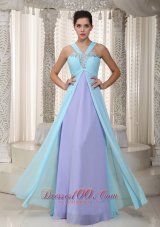 Aqua Blue and Lavender Straps Beading Chiffon Prom