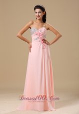 Beading and Hand Made Flowers Light Pink Chiffon Prom Dress