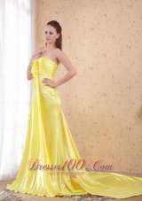 Watteau Train Elastic Woven Satin Sheath Prom Dress