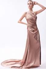 Asymmetrical One Shoulder Prom Dress Beading Court Train