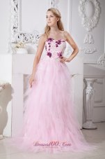 Brush Train Taffeta and Tulle Appliques Prom Dress