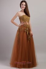 Rust Red Empire Tulle Floral Appliques Prom Dress