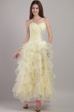 Spaghetti Straps Ankle-length Beading Prom / Evening Dress