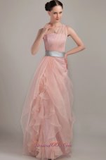 Column One Shoulder Ruffles Prom Dress with Waistband