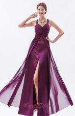 Straps Prom Dress Chiffon Overlayed Satin with Slit