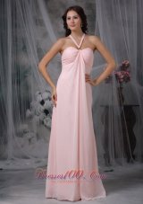 Halter Front X Shaped Back Empire Ruch Prom Dress