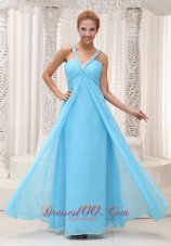 Beaded V-neck Front Straps Back Slit Prom / Evening Dress