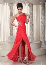 Floral Beading One Shoulder Prom / Evening Dress