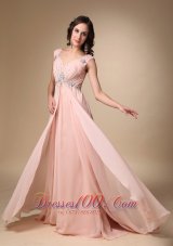 Ruched Straps Court Train Prom / Evening Dress Beaded