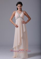 V-neck Prom Dress Beading and Ruch Uneven Hemline