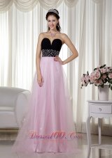 Pink and Black Beading Prom Dress Taffeta and Tulle