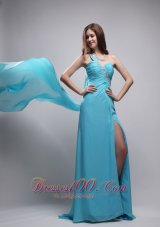 Beading One Shoulder Watteau Train Ruch Prom Evening Dress