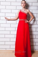 Red Prom Graduation Dress One Shoulder Beading