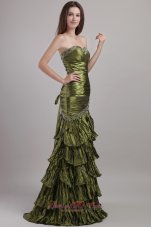 Olive Green Prom bridesmaid dress Column Beading