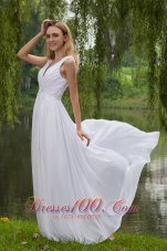 White Empire Dress for Prom Girl V-neck