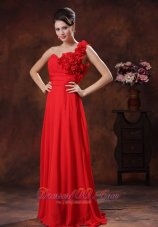 Supper Hot Red One Shoulder Prom Dress Flowers