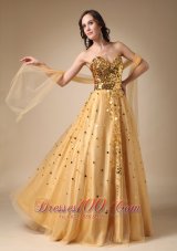 Stunning Gold Evening Gown Sweetheart Sequins Over