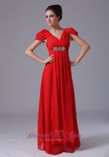 Fashionable Cap Sleeves Prom Dress V-neck