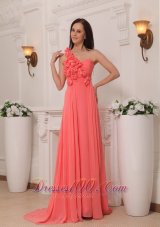 Watermelon Prom Evening Dress One Shoulder Flowers