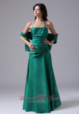 Discount Halter Prom Evening Dress Dark Green Ruched