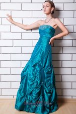 Teal A-line Taffeta Prom Dress Beading And Pick-ups