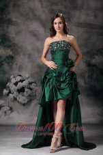 Elegant Green High Low Prom Dress Beading Flowers