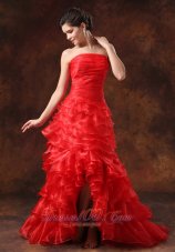Slit Red Ruffled Layers For 2013 Prom Dress Pleats
