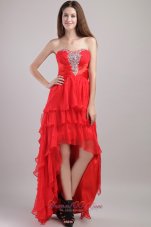 Red Organza Layers Hi-low Beading Prom Homecoming Dress