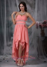 Watermelon handkerchief Prom Dress High-lo Beading