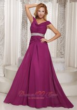 Fuchsia Off The Shoulder Mother Dress Beaded Sash