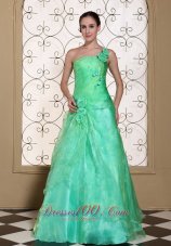 One shoulder Hand Flower 2013 Prom gown Turquoise