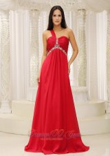 Red Chiffon One Shoulder Prom dress 2013