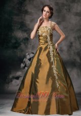 Square Brown Straps Applique 2013 Evening Gown