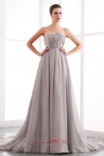 Court Train Gray Chiffon Prom Dress With Pleats
