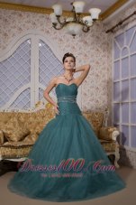 Peacock Green Mermaid Brush Train Tulle Prom Dress