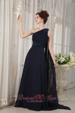 Watteau Train Navy One Shoulder Mother Of The Bride Dress