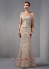 Mermaid Off The Shoulder Lace Champagne Prom Dress
