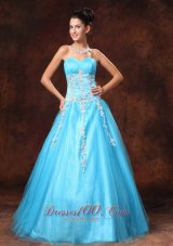 Baby Blue Applique Beads Prom Gown 2014 Sweetheart