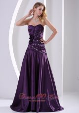 Eggplant Purple Handmade Flower Prom Dress with Beads