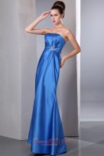 Satin Beaded Ankle-length Blue Prom Dress
