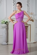 Beaded One Shoulder Ruch Lavender Prom Graduation Dress 2013