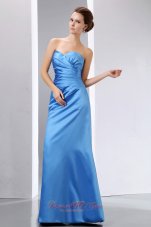 Brush Train Blue Bridesmaid Dress with Ruching