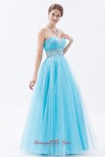Baby Blue Beading Sweetheart Tulle Prom Gown