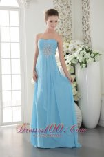 Aqua Blue Prom Graduation Dress with Beading ruch